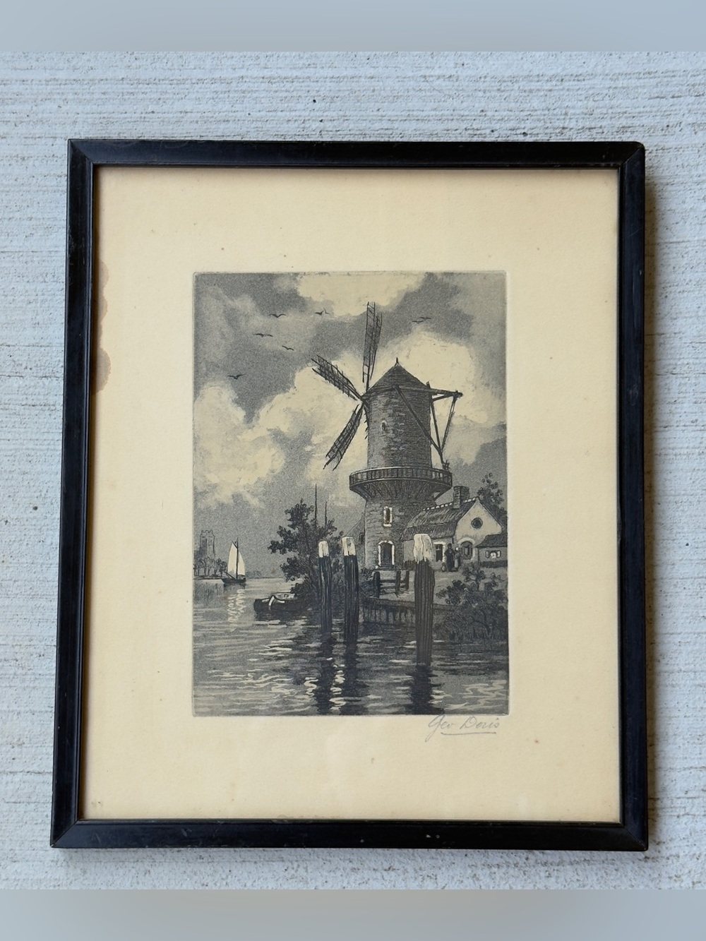 Vtg Moody Arts George Doris Windmill Etching Print Antique French Listed Artist